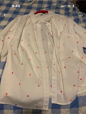 Lemon White Button-Down Shirt with Pink & Orange Dot Print